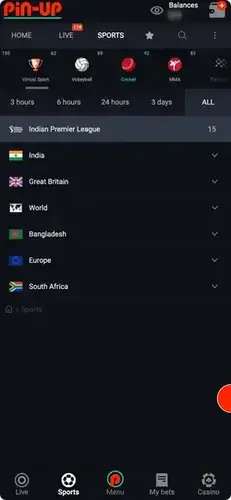 PinUp APK Screenshots 3: Access bets on popular matches via download.